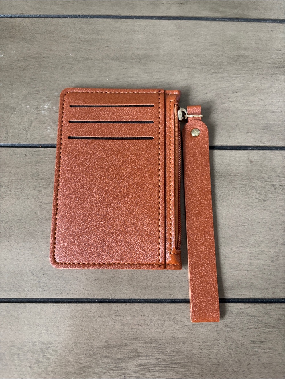 260. Brown Faux Leather Card Holder Wristlet Wallet with Wrist Strap NEW